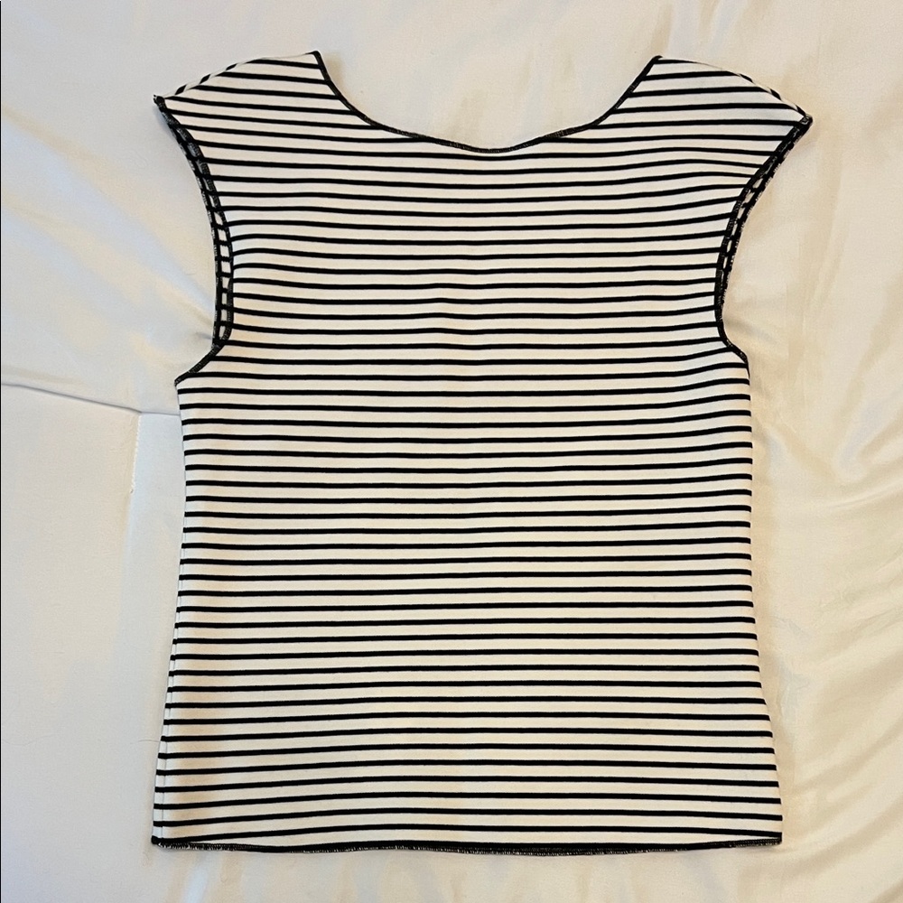 Maeve Black and White Striped Backless Tank Top